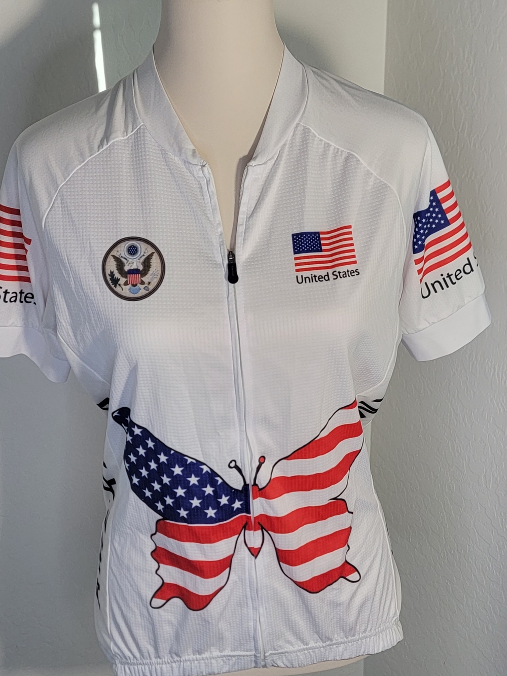 Women's USA Butterfly Cycling Biking Jersey Red White Blue Size Large